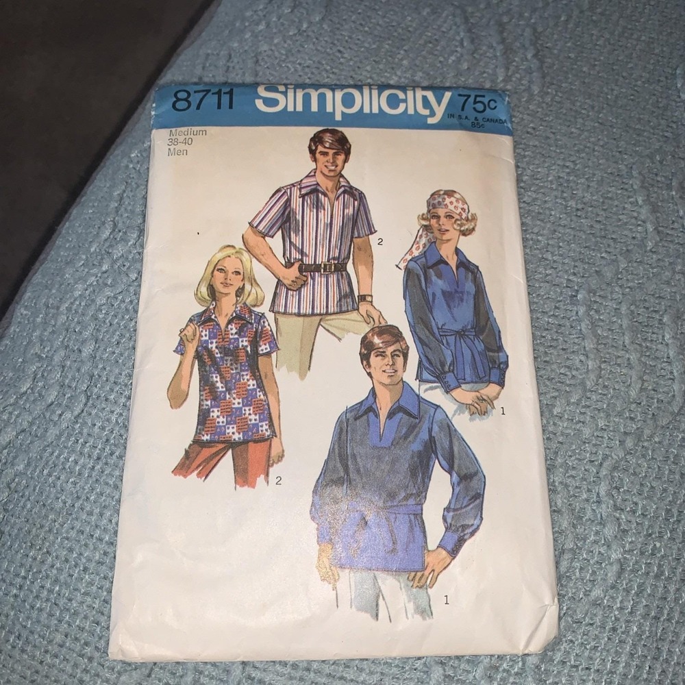 Vintage 1970 SImplicity 8711 Pattern Unisex Tunic Shirt Large 38-40 Cut